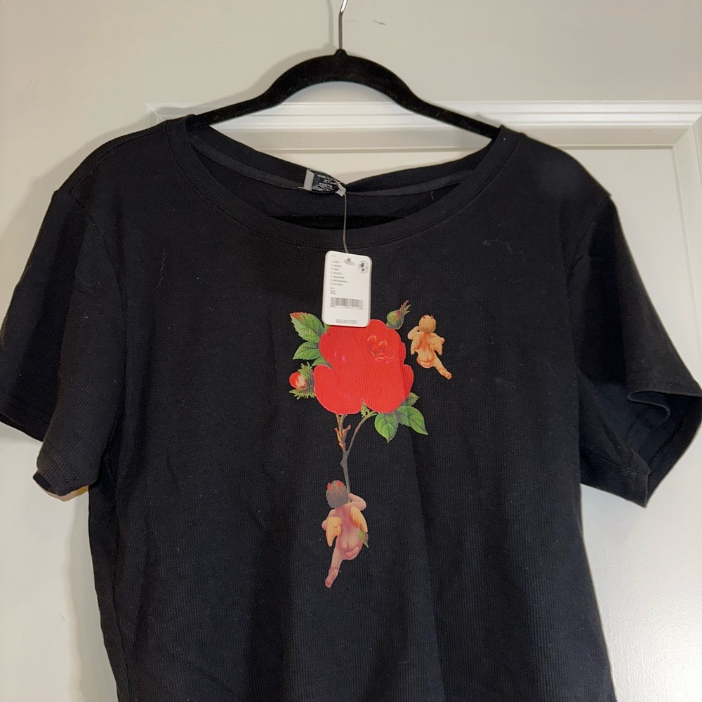 Boys Lie Black Short Sleeve Graphic T-Shirt with Red Floral Design